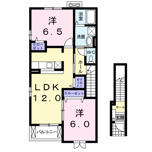 メゾンプラシードC(2LDK/2階)の間取り写真
