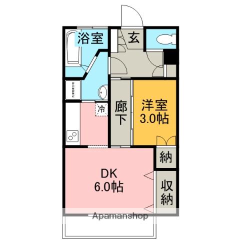 フォッサート北堀弐番館(1DK/2階)の間取り写真