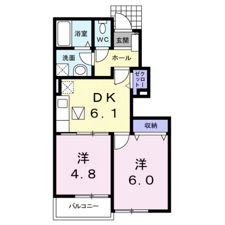 ハイドランジア 2番館(2DK/1階)の間取り写真