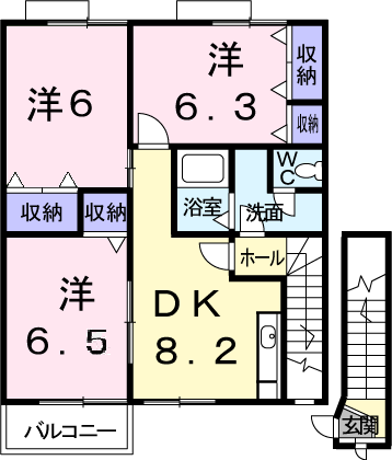 クレセント上乃木C(3DK/2階)の間取り写真