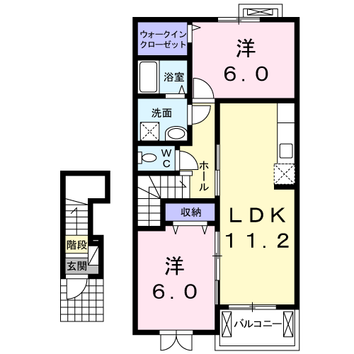 ヴィラ ピース B(2LDK/2階)の間取り写真