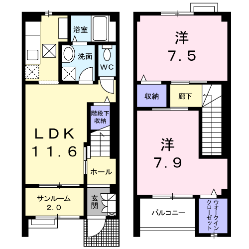 ニューリヴィエールA(2LDK/1階)の間取り写真