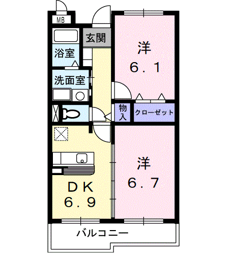 セゾンスワン(2DK/3階)の間取り写真