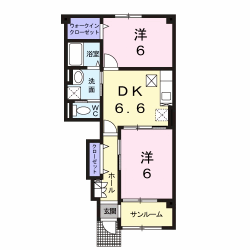 グランソレイユA(2DK/1階)の間取り写真