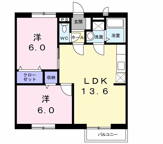 ローブレST(2LDK/2階)の間取り写真