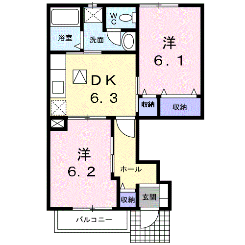 オーブリーヒキノB(2DK/1階)の間取り写真