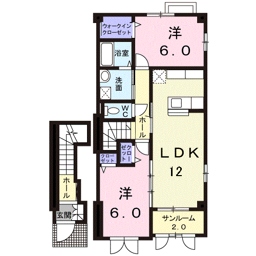 リヴァーサイド意宇 Ⅳ(2LDK/2階)の間取り写真