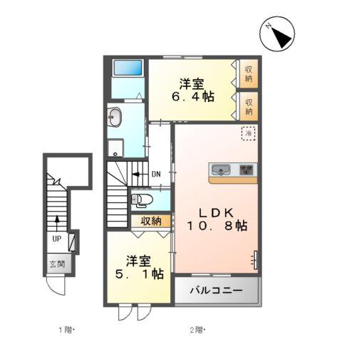 ガーデンコート上乃木(2LDK/2階)の間取り写真