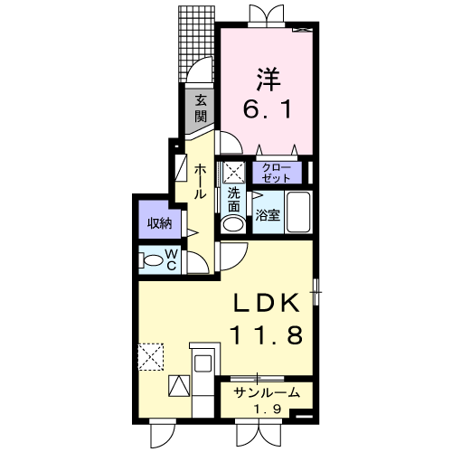 エクステーゼ Ⅱ(1LDK/1階)の間取り写真