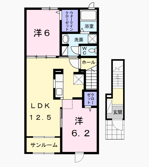 ローズマリーB(2LDK/2階)の間取り写真