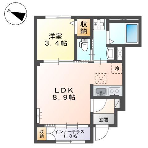 スリーステップ(1LDK/1階)の間取り写真