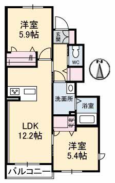 フォレナコート春日A棟(2LDK/1階)の間取り写真