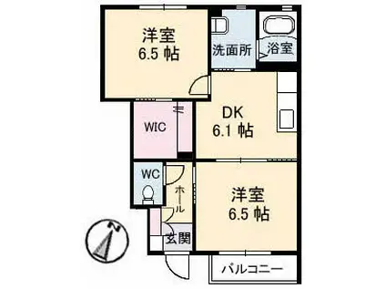 コン・アモーレ夢咲(2DK/1階)の間取り写真