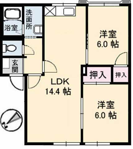 グリーンいなば(2LDK/2階)の間取り写真