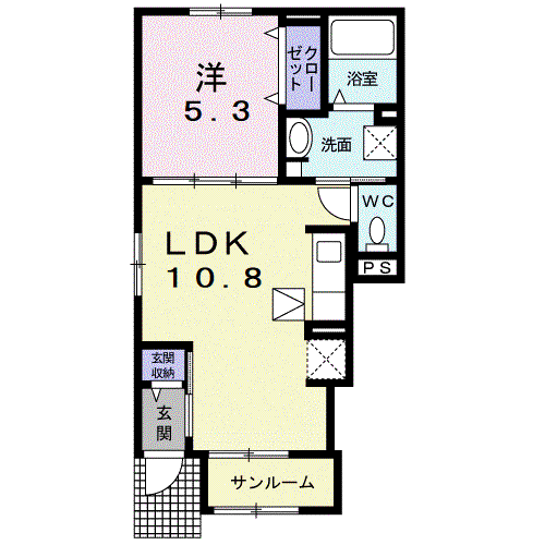 Jーシャモニー スロープ Ⅱ(1LDK/1階)の間取り写真