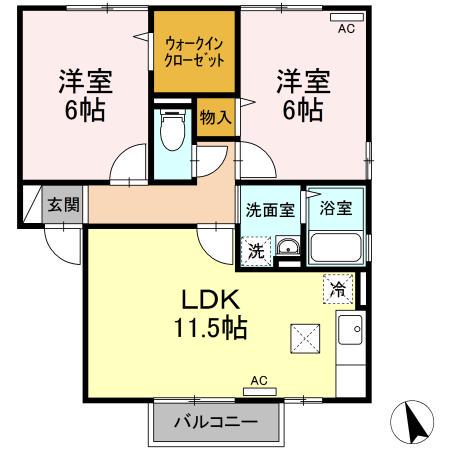 シャンメールC(2LDK/1階)の間取り写真