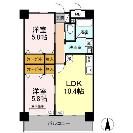 サンフォーレ1989(2LDK/8階)の間取り写真