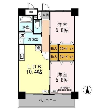 サンフォーレ1989(2LDK/6階)の間取り写真