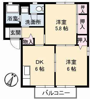 ビレッジ城北B(2DK/1階)の間取り写真