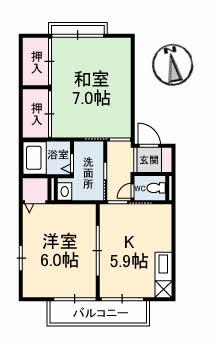 コーポ中的場Ⅵ(2K/1階)の間取り写真