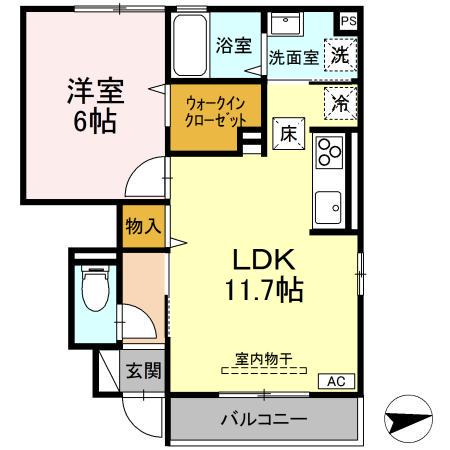 ロイヤルステージ国屋町(1LDK/1階)の間取り写真