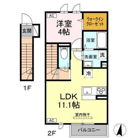 メゾン群来(1LDK/2階)の間取り写真