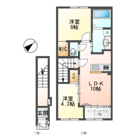 LA PAUSE 東出雲(2LDK/2階)の間取り写真