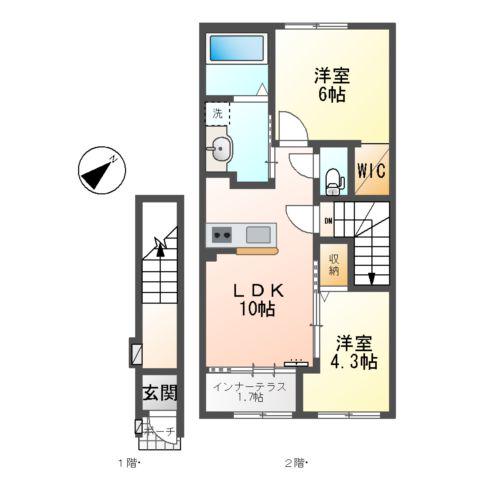 LA PAUSE 東出雲(2LDK/2階)の間取り写真