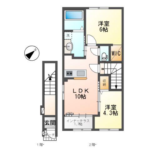 LA PAUSE 東出雲(2LDK/2階)の間取り写真