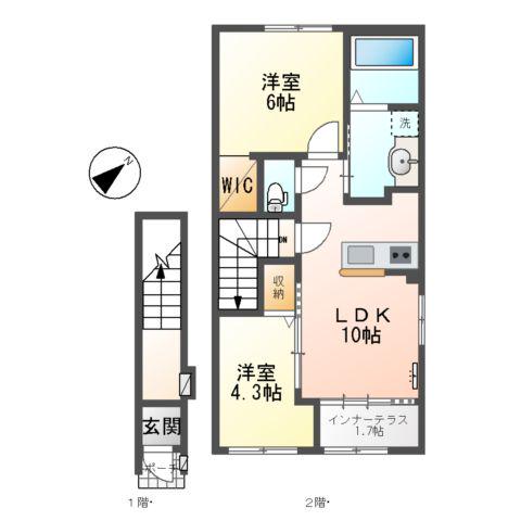 LA PAUSE 東出雲(2LDK/2階)の間取り写真