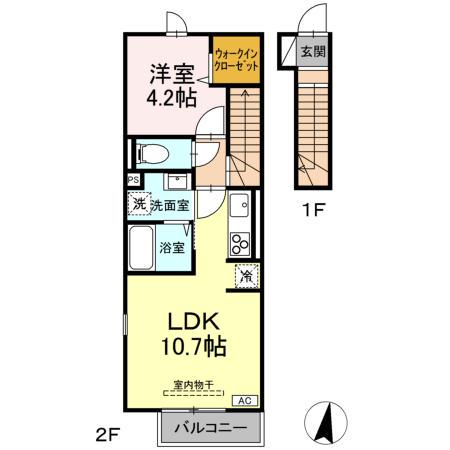 リュール天神川(1LDK/2階)の間取り写真
