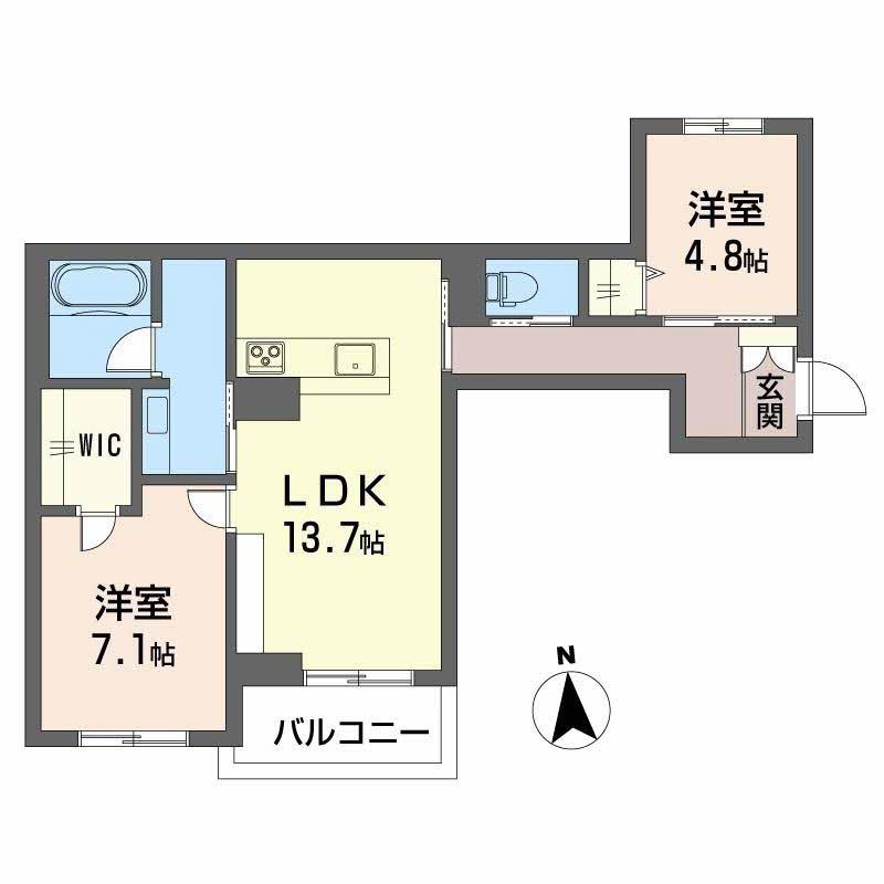 チェルシー 西津田 イースト(2LDK/1階)の間取り写真