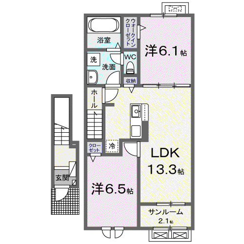レジデンスAK長久Ⅰ(2LDK/2階)の間取り写真