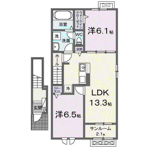 レジデンスAK長久Ⅰ(2LDK/2階)の間取り写真