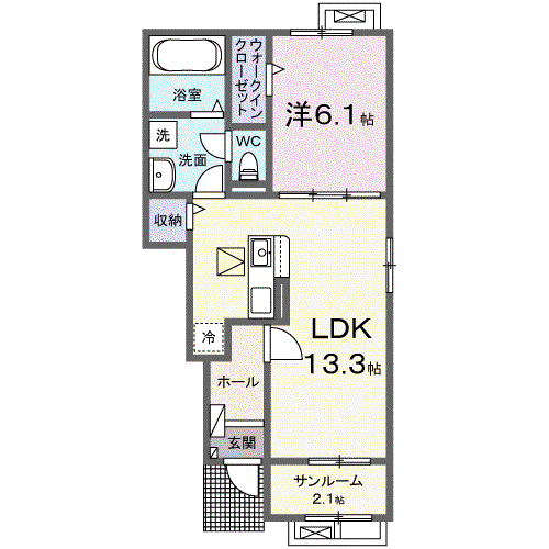 レジデンスAK長久Ⅱ(1LDK/1階)の間取り写真