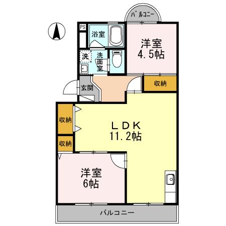 スカイハイツ(2LDK/4階)の間取り写真