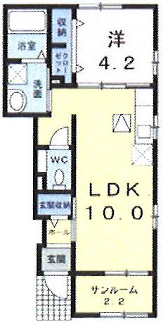 ポッティ A(1LDK/1階)の間取り写真