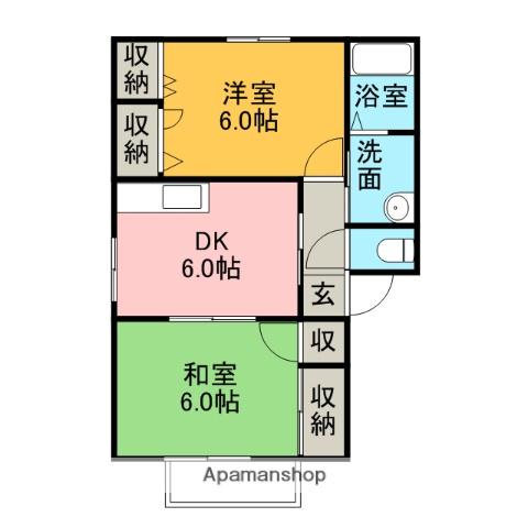 コーポ中的場ⅩⅠ(2DK/2階)の間取り写真