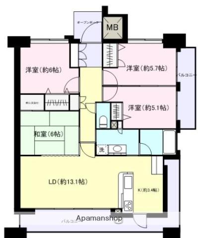 クレアセトル塩冶(4LDK/8階)の間取り写真