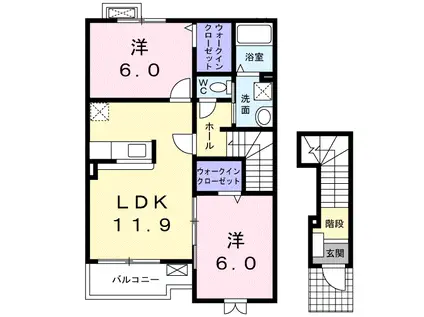 ボヌール ワイデ A(2LDK/2階)の間取り写真