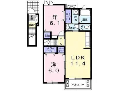 コンシェルシミズⅤ(2LDK/2階)の間取り写真