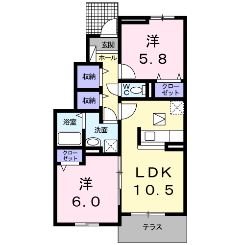コンシェルシミズⅥ(2LDK/1階)の間取り写真