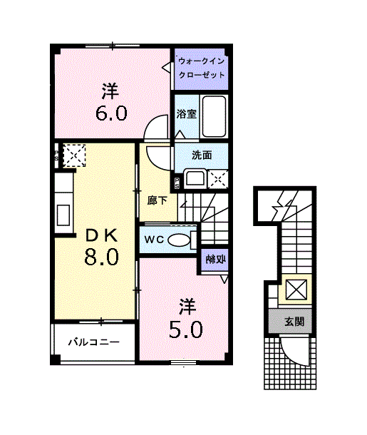 ライツドミールB(2DK/2階)の間取り写真