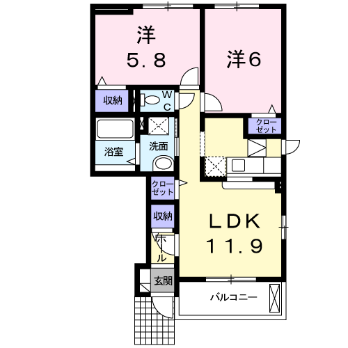 ANIMATE B(2LDK/1階)の間取り写真