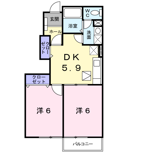 ヴィラチェリーブロッサムA(2DK/1階)の間取り写真