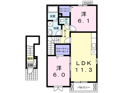 ボナールドルフA(2LDK/2階)の間取り写真