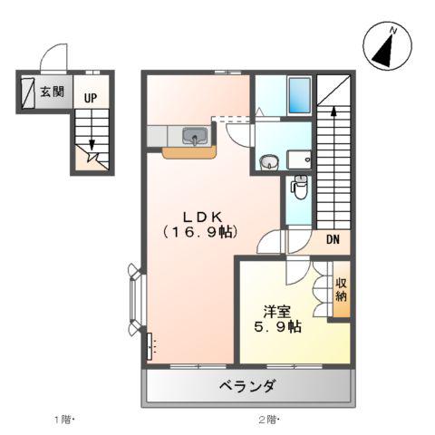 ボンスメルヒルズ(1LDK/2階)の間取り写真