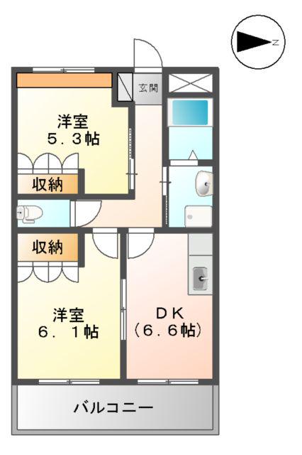 フィールハイムこうれいⅡ(2DK/2階)の間取り写真