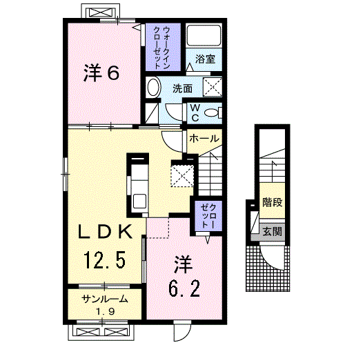 PRIMAVERA荻杼Ⅱ(2LDK/2階)の間取り写真