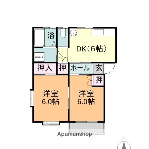 グラディールセントラルⅠ A(2DK/2階)の間取り写真